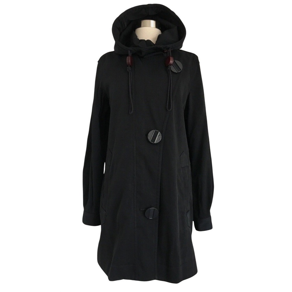 L A M B  Gwen Stephani Goth Black Hooded Trench Coat Jacket Double Breasted Sz 0
